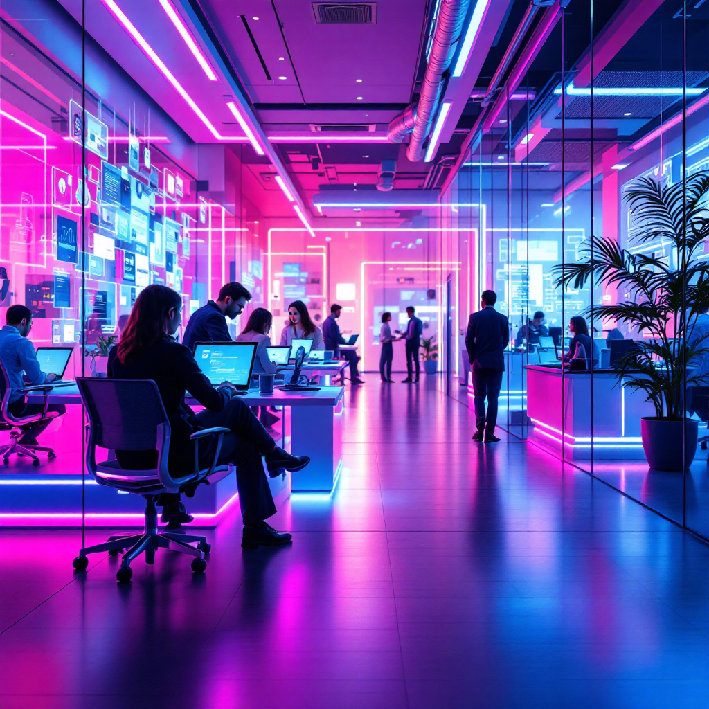 Modern workplace with engaged employees